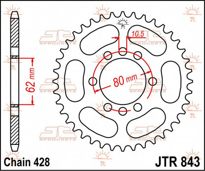 JT SPROCKETS JTR843.49 REAR REPLACEMENT SPROCKET 49 TEETH 428 PITCH NATURAL STEEL JTR843.49