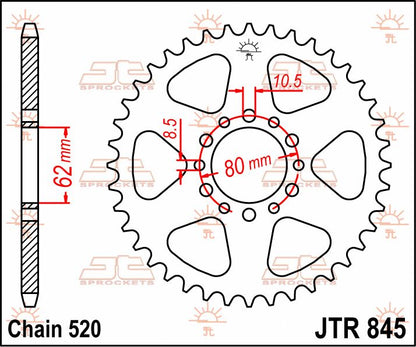 JT SPROCKETS JTR845.40 REAR REPLACEMENT SPROCKET 40 TEETH 520 PITCH NATURAL STEEL JTR845.40