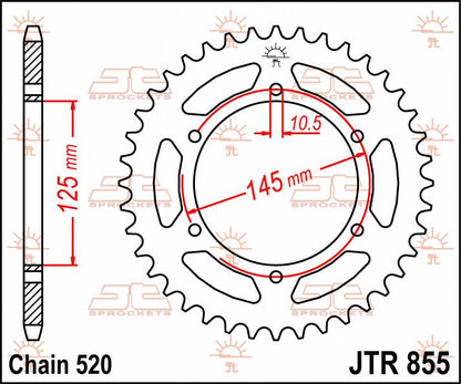 JT SPROCKETS JTR855.45 REAR REPLACEMENT SPROCKET 45 TEETH 520 PITCH NATURAL STEEL JTR855.45