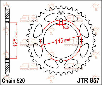 JT SPROCKETS JTR857.47 REAR REPLACEMENT SPROCKET 47 TEETH 520 PITCH NATURAL STEEL JTR857.47