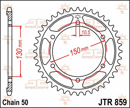 JT SPROCKETS JTR859.38 REAR REPLACEMENT SPROCKET 38 TEETH 50 PITCH NATURAL STEEL JTR859.38