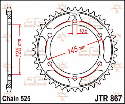 JT SPROCKETS JTR867.43 REAR REPLACEMENT SPROCKET 43 TEETH 525 PITCH NATURAL STEEL JTR867.43
