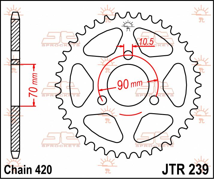 JT SPROCKETS JTR239.36 REAR REPLACEMENT SPROCKET 36 TEETH 420 PITCH NATURAL C49 HIGH CARBON STEEL JTR239.36