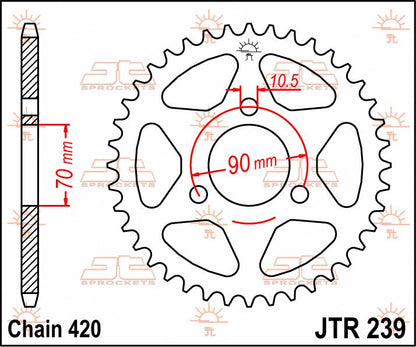 JT SPROCKETS JTR239.36 REAR REPLACEMENT SPROCKET 36 TEETH 420 PITCH NATURAL C49 HIGH CARBON STEEL JTR239.36