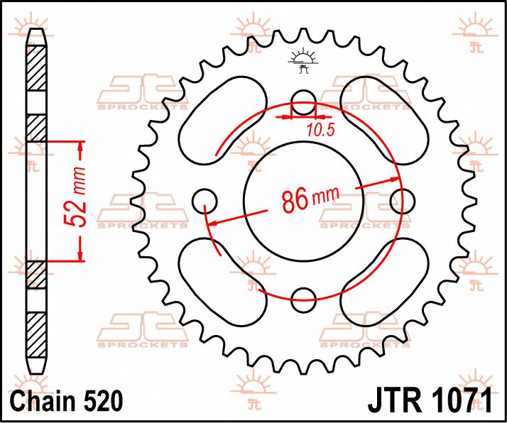 JT SPROCKETS JTR1071.30 REAR REPLACEMENT SPROCKET 30 TEETH 520 PITCH NATURAL C49 HIGH CARBON STEEL JTR1071.30