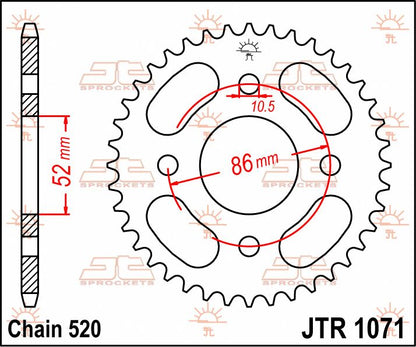 JT SPROCKETS JTR1071.30 REAR REPLACEMENT SPROCKET 30 TEETH 520 PITCH NATURAL C49 HIGH CARBON STEEL JTR1071.30