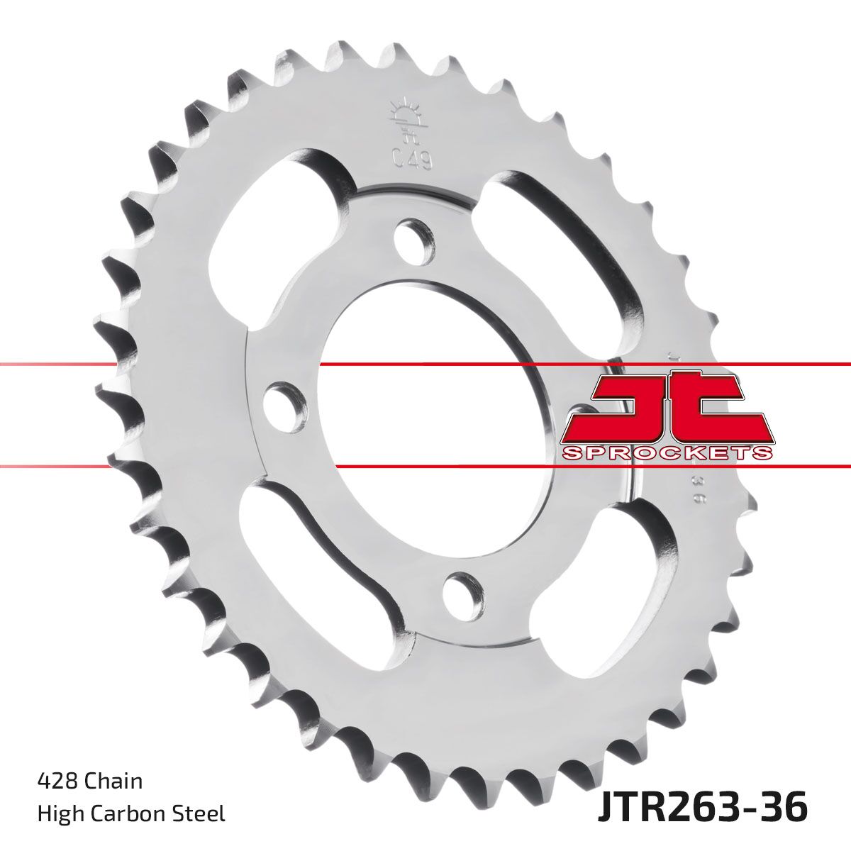 JT SPROCKETS JTR263.36 REAR REPLACEMENT SPROCKET 36 TEETH 428 PITCH NATURAL C49 HIGH CARBON STEEL JTR263.36