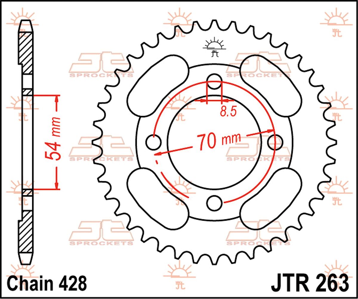 JT SPROCKETS JTR263.36 REAR REPLACEMENT SPROCKET 36 TEETH 428 PITCH NATURAL C49 HIGH CARBON STEEL JTR263.36
