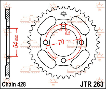 JT SPROCKETS JTR263.36 REAR REPLACEMENT SPROCKET 36 TEETH 428 PITCH NATURAL C49 HIGH CARBON STEEL JTR263.36