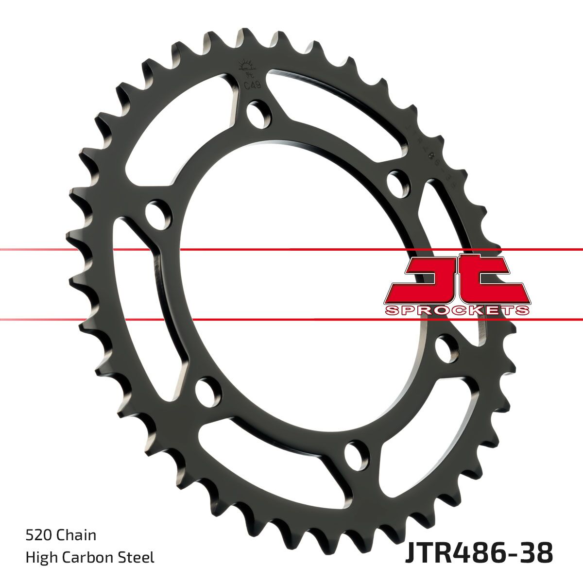 JT SPROCKETS JTR486.38 REAR REPLACEMENT SPROCKET 38 TEETH 520 PITCH NATURAL C49 HIGH CARBON STEEL JTR486.38