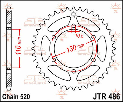 JT SPROCKETS JTR486.38 REAR REPLACEMENT SPROCKET 38 TEETH 520 PITCH NATURAL C49 HIGH CARBON STEEL JTR486.38