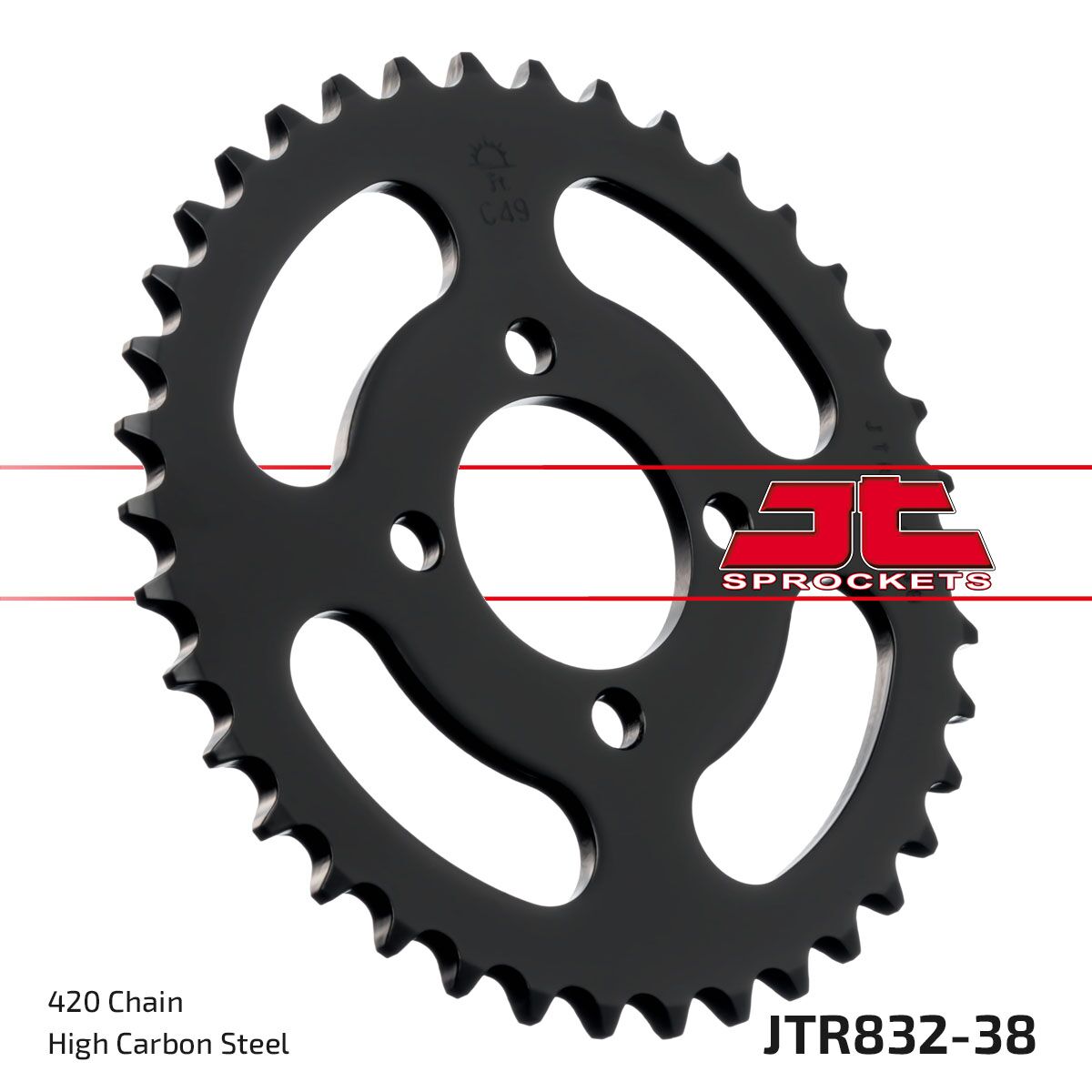 JT SPROCKETS JTR832.38 REAR REPLACEMENT SPROCKET 38 TEETH 420 PITCH NATURAL C49 HIGH CARBON STEEL JTR832.38