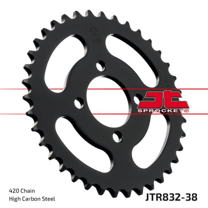 JT SPROCKETS JTR832.38 REAR REPLACEMENT SPROCKET 38 TEETH 420 PITCH NATURAL C49 HIGH CARBON STEEL JTR832.38