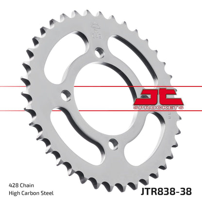 JT SPROCKETS JTR838.38 REAR REPLACEMENT SPROCKET 38 TEETH 428 PITCH NATURAL C49 HIGH CARBON STEEL JTR838.38