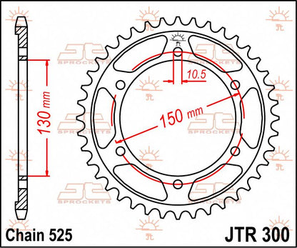 JT SPROCKETS JTR300.39 REAR REPLACEMENT SPROCKET 39 TEETH 525 PITCH NATURAL C49 HIGH CARBON STEEL JTR300.39
