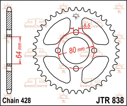 JT SPROCKETS JTR838.39 REAR REPLACEMENT SPROCKET 39 TEETH 428 PITCH NATURAL C49 HIGH CARBON STEEL JTR838.39
