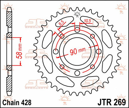 JT SPROCKETS JTR269.40 REAR REPLACEMENT SPROCKET 40 TEETH 428 PITCH NATURAL C49 HIGH CARBON STEEL JTR269.40