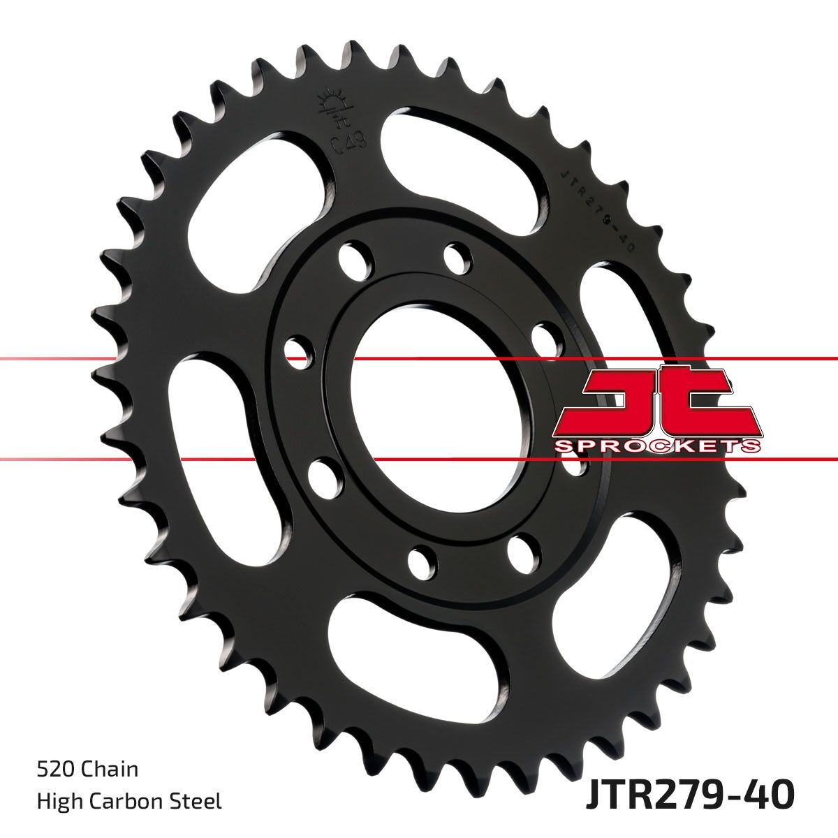 JT SPROCKETS JTR279.40 REAR REPLACEMENT SPROCKET 40 TEETH 520 PITCH NATURAL C49 HIGH CARBON STEEL JTR279.40