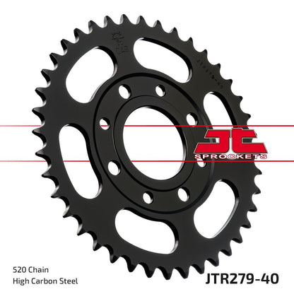 JT SPROCKETS JTR279.40 REAR REPLACEMENT SPROCKET 40 TEETH 520 PITCH NATURAL C49 HIGH CARBON STEEL JTR279.40