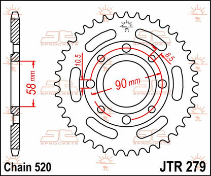 JT SPROCKETS JTR279.40 REAR REPLACEMENT SPROCKET 40 TEETH 520 PITCH NATURAL C49 HIGH CARBON STEEL JTR279.40
