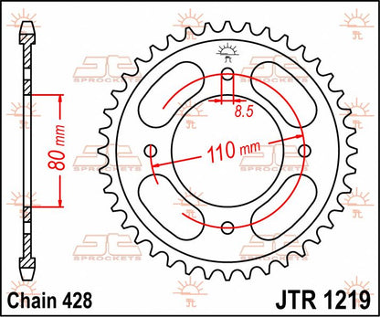 JT SPROCKETS JTR1219.42 REAR REPLACEMENT SPROCKET 42 TEETH 428 PITCH NATURAL C49 HIGH CARBON STEEL JTR1219.42