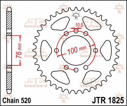 JT SPROCKETS JTR1825.42 REAR REPLACEMENT SPROCKET 42 TEETH 520 PITCH NATURAL C49 HIGH CARBON STEEL JTR1825.42