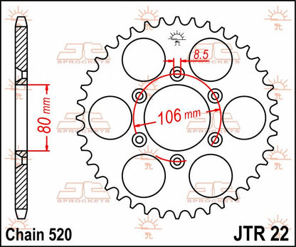 JT SPROCKETS JTR22.45 REAR REPLACEMENT SPROCKET 45 TEETH 520 PITCH NATURAL C49 HIGH CARBON STEEL JTR22.45