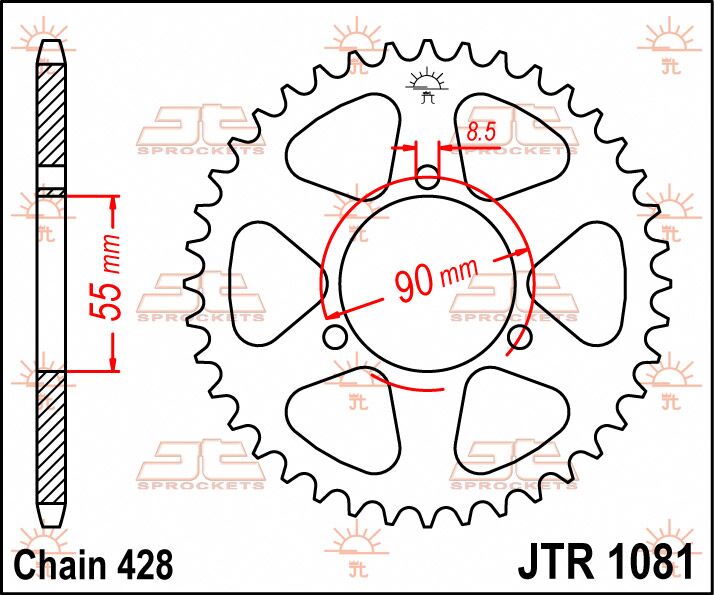 JT SPROCKETS JTR1081.46 REAR REPLACEMENT SPROCKET 46 TEETH 428 PITCH NATURAL C49 HIGH CARBON STEEL JTR1081.46