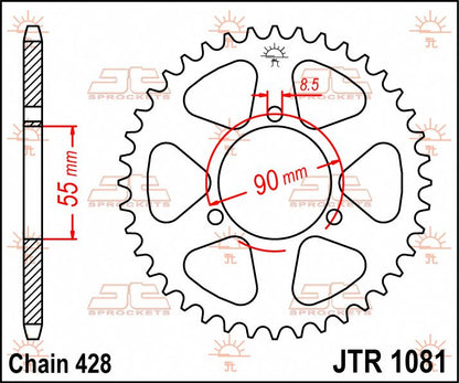JT SPROCKETS JTR1081.46 REAR REPLACEMENT SPROCKET 46 TEETH 428 PITCH NATURAL C49 HIGH CARBON STEEL JTR1081.46