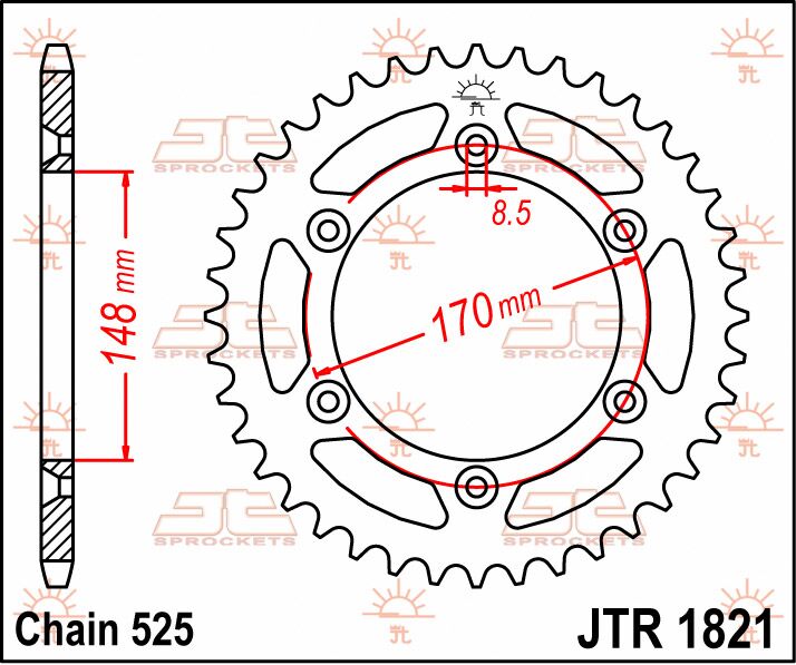 JT SPROCKETS JTR1821.47 REAR REPLACEMENT SPROCKET 47 TEETH 525 PITCH NATURAL C49 HIGH CARBON STEEL JTR1821.47