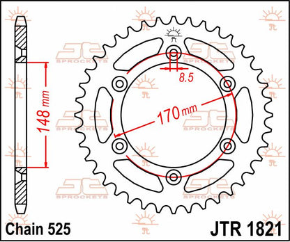 JT SPROCKETS JTR1821.47 REAR REPLACEMENT SPROCKET 47 TEETH 525 PITCH NATURAL C49 HIGH CARBON STEEL JTR1821.47