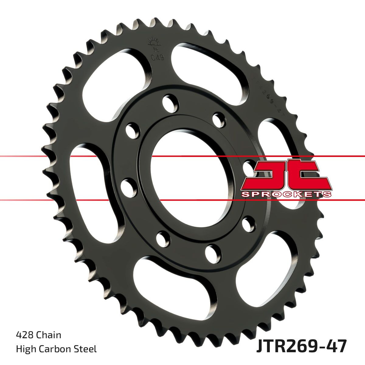 JT SPROCKETS JTR269.47 REAR REPLACEMENT SPROCKET 47 TEETH 428 PITCH NATURAL C49 HIGH CARBON STEEL JTR269.47
