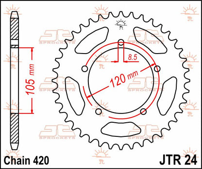 JT SPROCKETS JTR24.50 REAR REPLACEMENT SPROCKET 50 TEETH 420 PITCH NATURAL C49 HIGH CARBON STEEL JTR24.50
