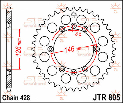 JT SPROCKETS JTR805.50 REAR REPLACEMENT SPROCKET 50 TEETH 428 PITCH NATURAL C49 HIGH CARBON STEEL JTR805.50