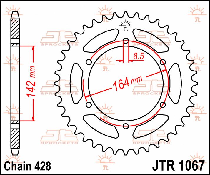 JT SPROCKETS JTR1067.52 REAR REPLACEMENT SPROCKET 52 TEETH 428 PITCH NATURAL C49 HIGH CARBON STEEL JTR1067.52