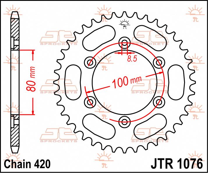 JT SPROCKETS JTR1076.52 REAR REPLACEMENT SPROCKET 52 TEETH 420 PITCH NATURAL C49 HIGH CARBON STEEL JTR1076.52