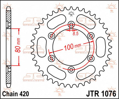 JT SPROCKETS JTR1076.52 REAR REPLACEMENT SPROCKET 52 TEETH 420 PITCH NATURAL C49 HIGH CARBON STEEL JTR1076.52