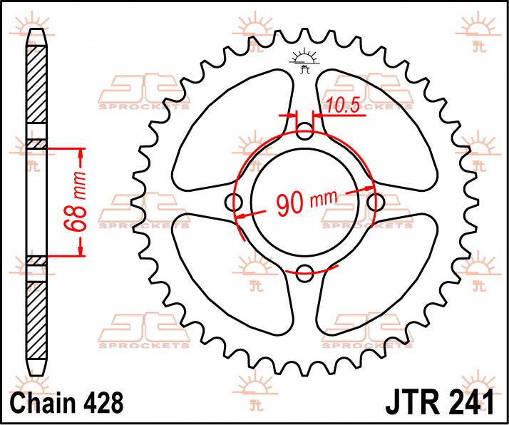 JT SPROCKETS JTR241.53 REAR REPLACEMENT SPROCKET 53 TEETH 428 PITCH NATURAL C49 HIGH CARBON STEEL JTR241.53