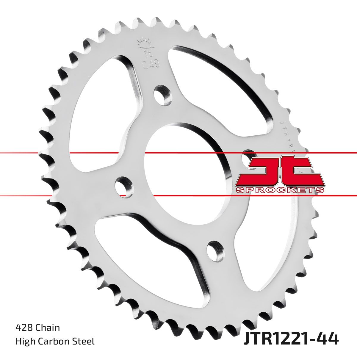 JT SPROCKETS JTR1221.44 REAR REPLACEMENT SPROCKET 44 TEETH 428 PITCH NATURAL C49 HIGH CARBON STEEL JTR1221.44