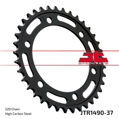 JT SPROCKETS JTR1490.37 REAR REPLACEMENT SPROCKET 37 TEETH 520 PITCH NATURAL C49 HIGH CARBON STEEL JTR1490.37