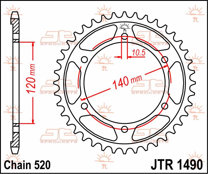 JT SPROCKETS JTR1490.37 REAR REPLACEMENT SPROCKET 37 TEETH 520 PITCH NATURAL C49 HIGH CARBON STEEL JTR1490.37