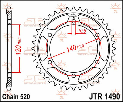JT SPROCKETS JTR1490.37 REAR REPLACEMENT SPROCKET 37 TEETH 520 PITCH NATURAL C49 HIGH CARBON STEEL JTR1490.37
