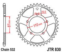 JT SPROCKETS JTR830.45 REAR REPLACEMENT SPROCKET 45 TEETH 532 PITCH NATURAL C49 HIGH CARBON STEEL JTR830.45