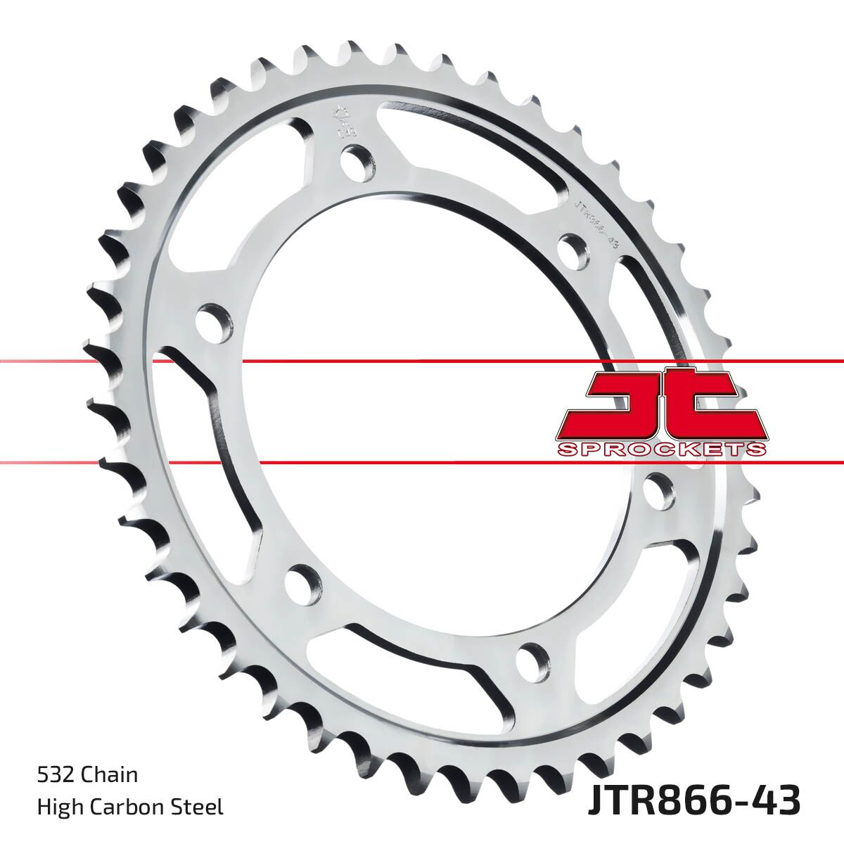 JT SPROCKETS JTR866.43 REAR REPLACEMENT SPROCKET 43 TEETH 532 PITCH NATURAL C49 HIGH CARBON STEEL JTR866.43