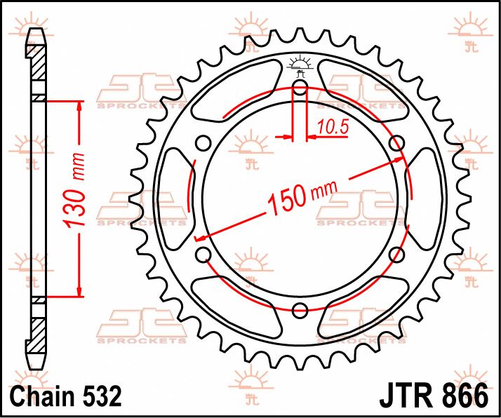 JT SPROCKETS JTR866.43 REAR REPLACEMENT SPROCKET 43 TEETH 532 PITCH NATURAL C49 HIGH CARBON STEEL JTR866.43