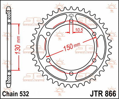 JT SPROCKETS JTR866.43 REAR REPLACEMENT SPROCKET 43 TEETH 532 PITCH NATURAL C49 HIGH CARBON STEEL JTR866.43