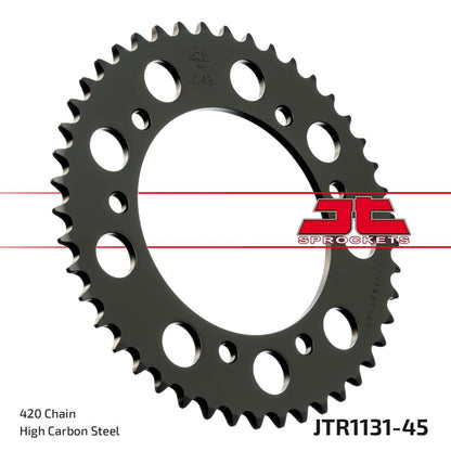 JT SPROCKETS JTR1131.45 REAR REPLACEMENT SPROCKET 45 TEETH 420 PITCH NATURAL C49 HIGH CARBON STEEL JTR1131.45