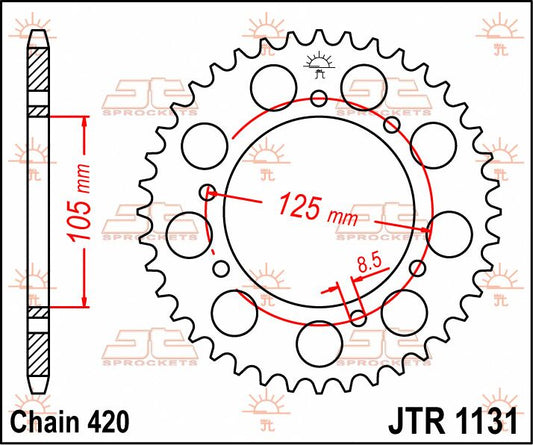 JT SPROCKETS JTR1131.45 REAR REPLACEMENT SPROCKET 45 TEETH 420 PITCH NATURAL C49 HIGH CARBON STEEL JTR1131.45