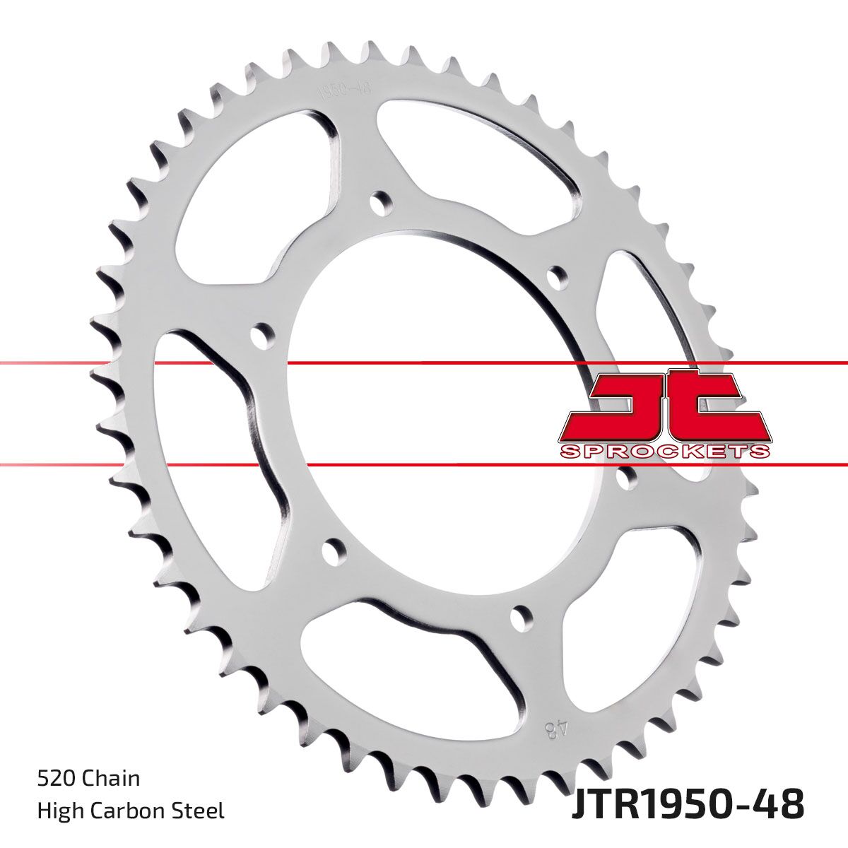 JT SPROCKETS JTR1950.48 REAR REPLACEMENT SPROCKET 48 TEETH 520 PITCH NATURAL C49 HIGH CARBON STEEL JTR1950.48