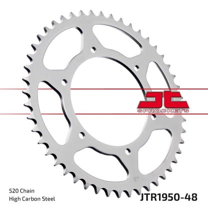 JT SPROCKETS JTR1950.48 REAR REPLACEMENT SPROCKET 48 TEETH 520 PITCH NATURAL C49 HIGH CARBON STEEL JTR1950.48